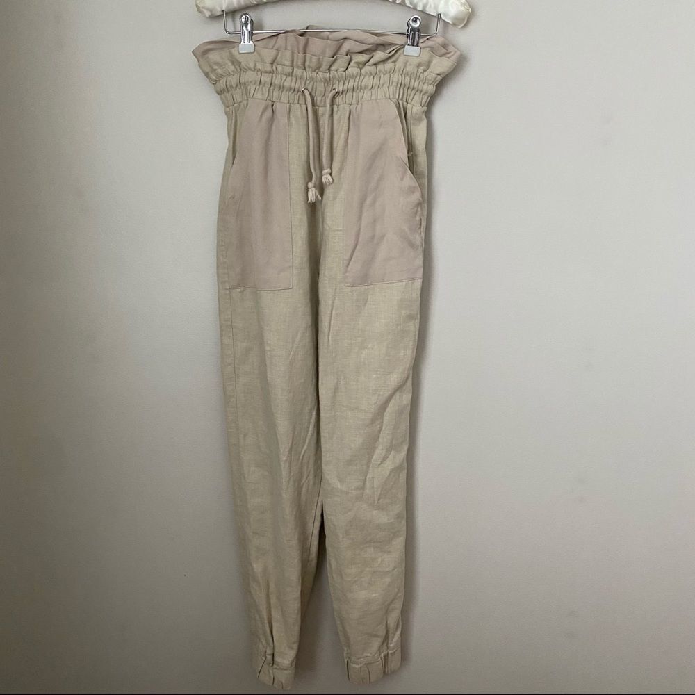 Blank NYC Pants Away From Here Cream Linen Paperbag Joggers Casual Leisure Trend - Picture 2 of 10